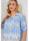 Desenli Kısa Kol Crop Gömlek 20337 - Mavi