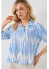 Desenli Kısa Kol Crop Gömlek 20337 - Mavi
