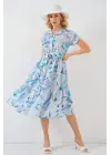 Desenli Kısa Kol Elbise 2558 - Mavi