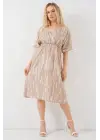 Desenli Kısa Kol Elbise 2569 - Bej