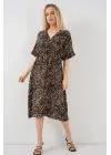 Desenli Kısa Kol Elbise 2569 - C. Kahverengi