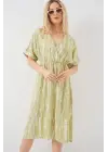 Desenli Kısa Kol Elbise 2569 - E.Yeşil