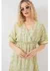 Desenli Kısa Kol Elbise 2569 - E.Yeşil