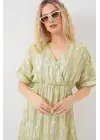 Desenli Kısa Kol Elbise 2569 - E.Yeşil