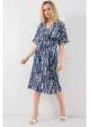 Desenli Kısa Kol Elbise 2569 - Lacivert