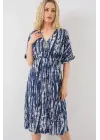Desenli Kısa Kol Elbise 2569 - Lacivert