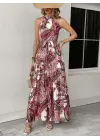 Omarı Kadın Desenli Maksi Boy Elbise