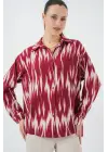 Desenli Oversize Gömlek 20301 - Kırmızı