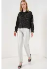 Desenli Oversize Gömlek 20361 - Siyah - Gümüş