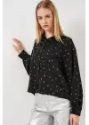 Desenli Oversize Gömlek 20361 - Siyah - Gümüş