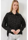 Desenli Oversize Gömlek 20361 - Siyah - Gümüş