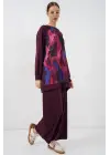 Desenli Oversize Tunik Pantolon İkili Takım 55462 - Mor
