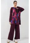 Desenli Oversize Tunik Pantolon İkili Takım 55462 - Mor