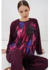 Desenli Oversize Tunik Pantolon İkili Takım 55462 - Mor