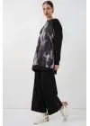 Desenli Oversize Tunik Pantolon İkili Takım 55462 - Siyah