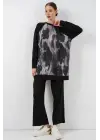 Desenli Oversize Tunik Pantolon İkili Takım 55462 - Siyah