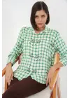 Desenli Oversize Viskon Gömlek 20371 - Yeşil