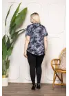 Desenli Püsküllü Viskon Bluz Bebe Yaka Kısa Kollu Big Size Rahat Kesim - Desenli