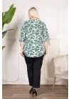 Etnik Desenli Viskon Bluz Bebe Yaka Kısa Kollu Big Size Rahat Kesim