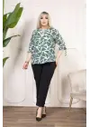 Desenli Püsküllü Viskon Bluz Bebe Yaka Kısa Kollu Big Size Rahat Kesim - Desenli