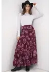 Desenli Şifon Etek 8057 - Bordo