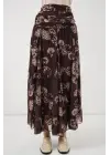 Desenli Şifon Etek 8057 - Kahverengi