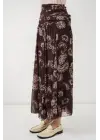 Desenli Şifon Etek 8057 - Kahverengi