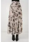 Desenli Şifon Etek 8057 - Krem