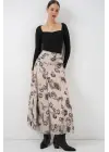 Desenli Şifon Etek 8057 - Krem