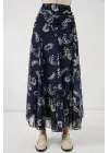 Desenli Şifon Etek 8057 - Lacivert