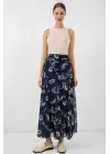 Desenli Şifon Etek 8057 - Lacivert