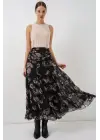 Desenli Şifon Etek 8057 - Siyah