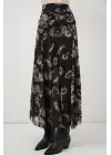 Desenli Şifon Etek 8057 - Siyah