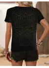 Omarı Desenli Kadın Kısa Kollu Triko Bluz