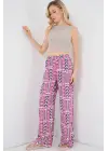 Desenli Viskon Pantolon 6749 - Fuşya