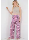 Desenli Viskon Pantolon 6749 - Fuşya