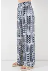 Desenli Viskon Pantolon 6749 - Krem