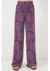 Desenli Viskon Pantolon 6749 - Mor