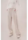 Omarı Detaylı Keten Ekru Cepli Pantolon