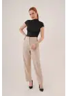Omarı Çift Pens Detaylı Siyah Krem Pantolon