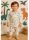 Dinazor Desenli Erkek Bebek Eşofman Takımı %100 Pamuk
