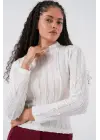 Dokulu Esnek Örme Bluz 975 - Beyaz