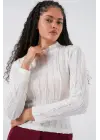 Dokulu Esnek Örme Bluz 975 - Beyaz