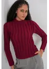 Dokulu Esnek Örme Bluz 975 - Bordo