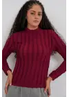 Dokulu Esnek Örme Bluz 975 - Bordo