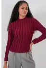 Dokulu Esnek Örme Bluz 975 - Bordo