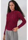 Dokulu Esnek Örme Bluz 975 - Bordo