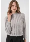 Dokulu Esnek Örme Bluz 975 - Gri