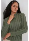 Dokulu Esnek Örme Bluz 975 - Haki
