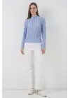 Dokulu Esnek Örme Bluz 975 - Mavi